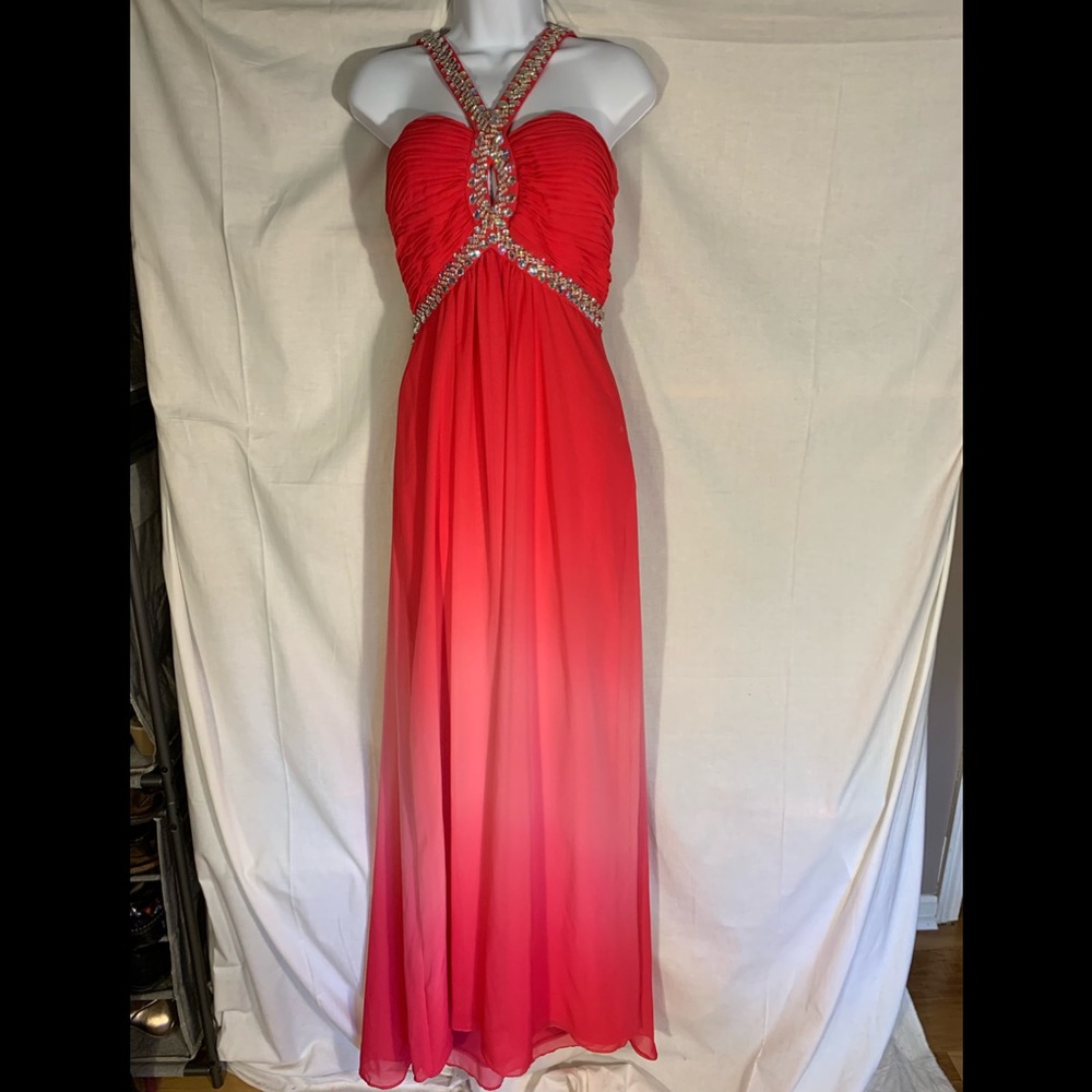 Betsy & Adam Red Halter Maxi Dress